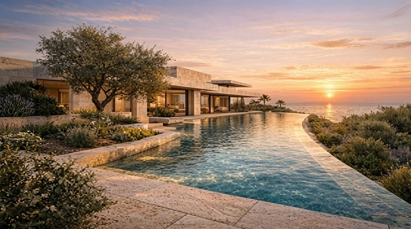 Curved Pool with Landscaped Garden